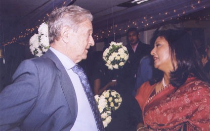 Mr. George Soros and Luna Shamsuddoha, Chairman Dohatec during Mr. Soros’s visit to Bangladesh
